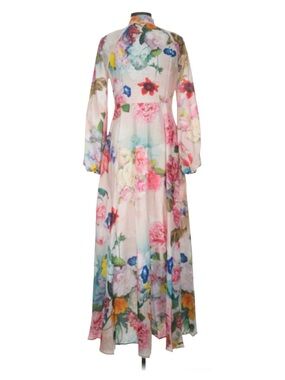 Sheer Floral Maxi Dress in Pink Multicolor - Women's Long Sleeve